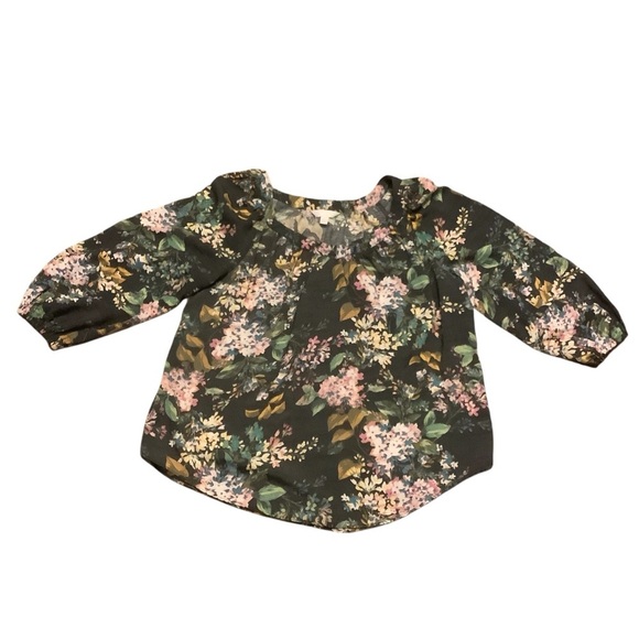 LC Lauren Conrad Pink & Black Floral Blouse Relaxed Style/ Size L - Picture 7 of 11